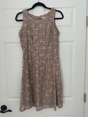 Studio One Lace Sequin Midi Dress in Taupe NWOT